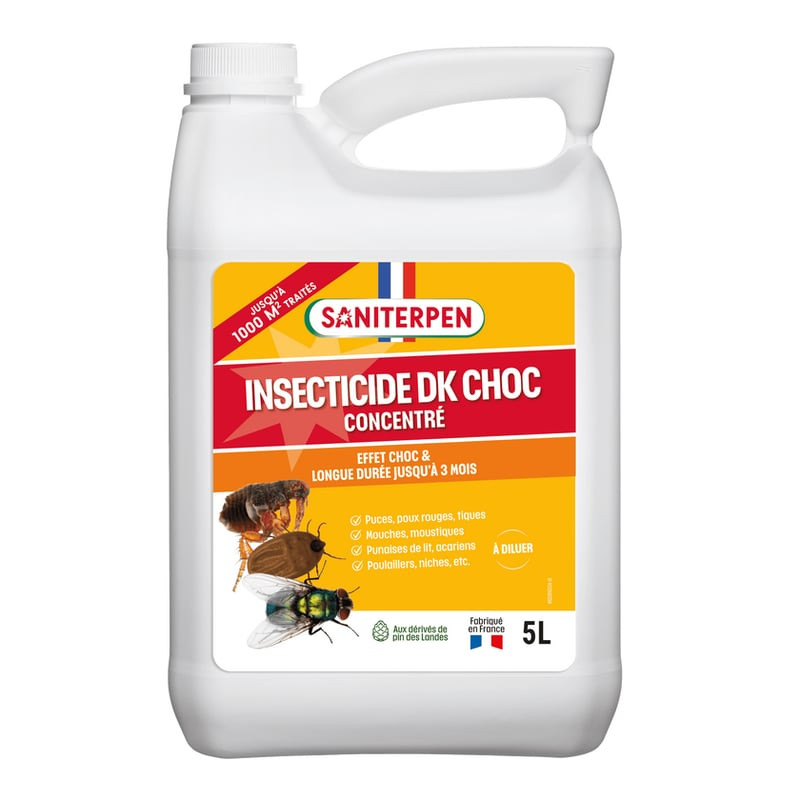 Packshot du concentré insecticide SANITERPEN 1968372, montrant le flacon avec l'étiquette et un fond