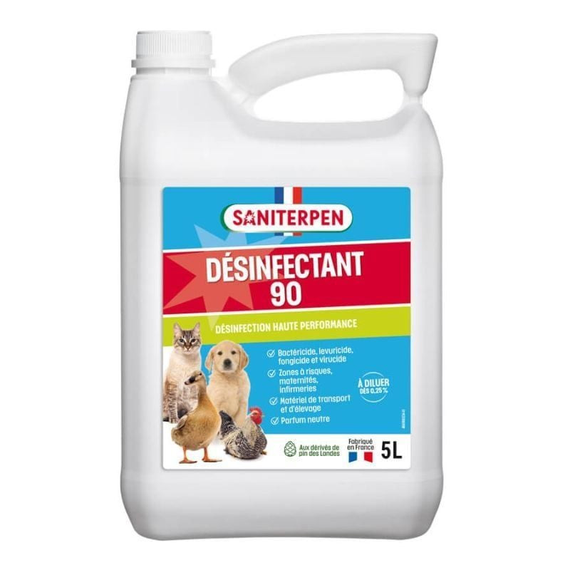 Packshot du SANITERPEN 1968371 Désinfectant 90, contenant de désinfectant concentré avec étiquette.