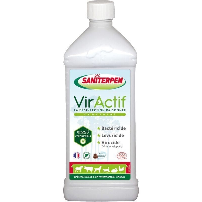Packshot du Saniterpen Viractif concentré désinfectant 1L pour chien, bidon blanc avec étiquette ver