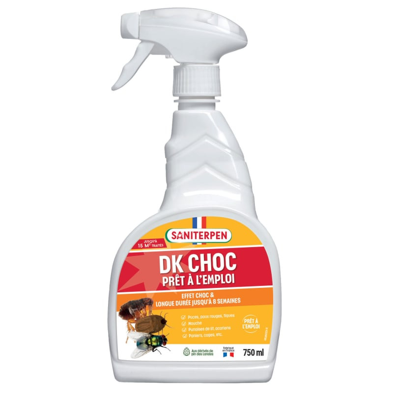 Spray prêt à l'emploi Saniterpen Insecticide DK CHOC pour éliminer insectes volants et rampants en e