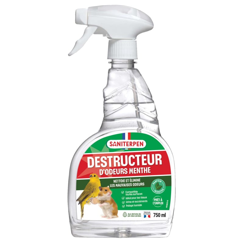 Flacon spray Saniterpen Destructeur d'odeurs 750ml, éliminateur d'odeurs naturelles pour animaux ave