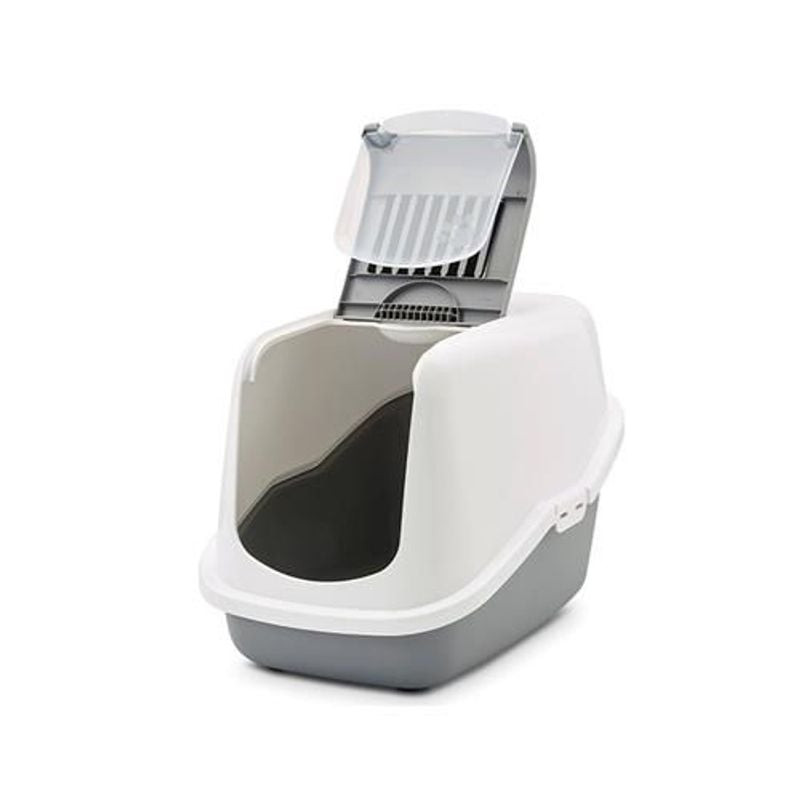SAVIC Nestor bac à litière avec poignée intégrée et accès au filtre à charbon, vue de côté.