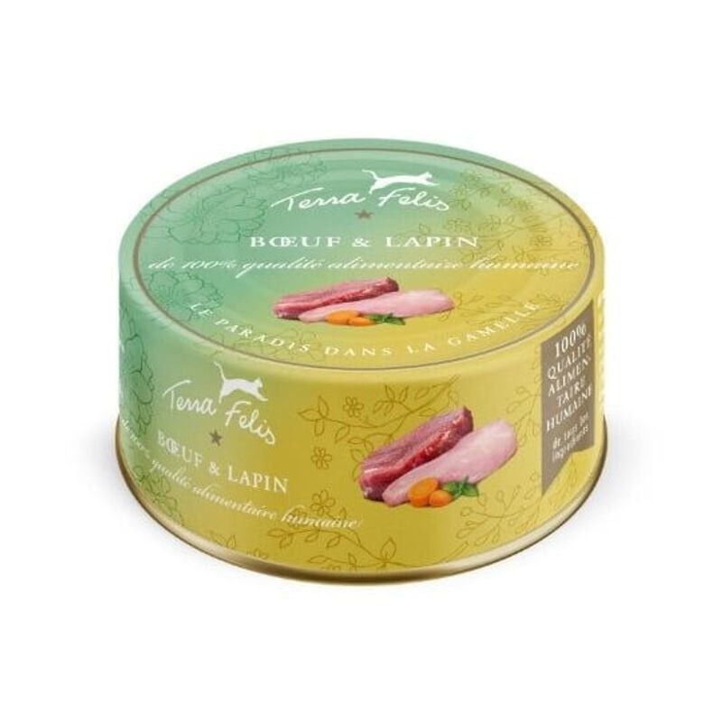 Terra Felis 1968684 boîte de pâtée pour chat au bœuf et lapin, alimentation humide naturelle sans cé