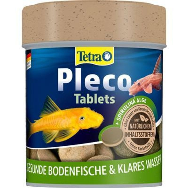 Packshot des tablettes Tetra pour poissons de fond montrant l'emballage et les comprimés.