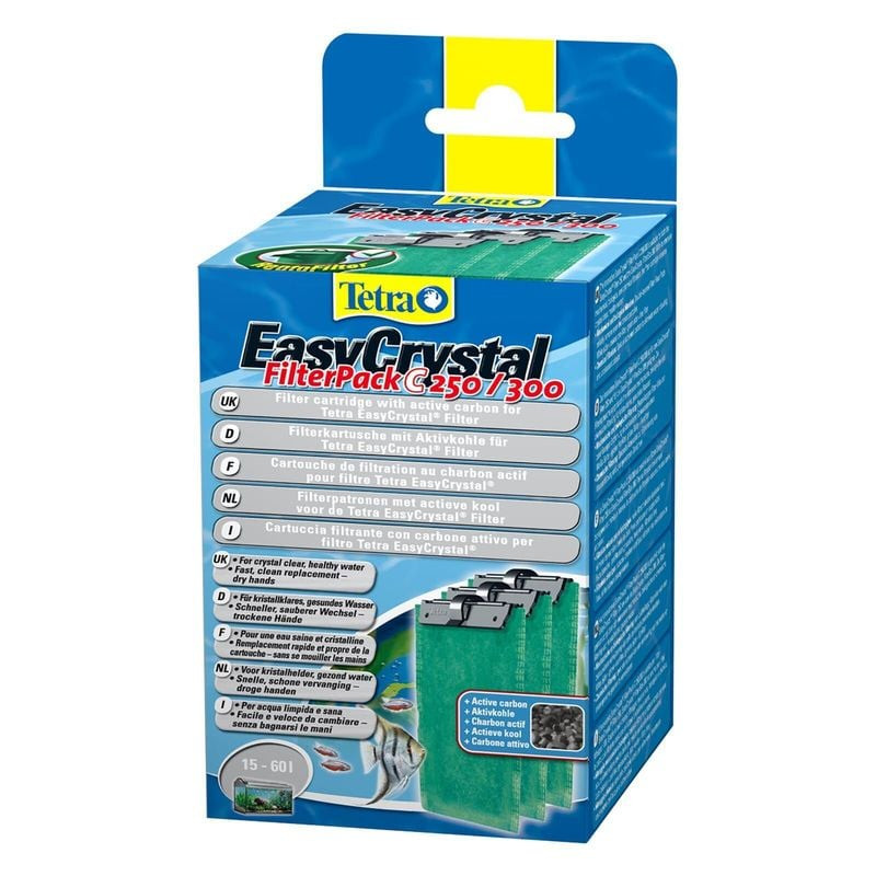 Vue latérale de l'emballage de la cartouche filtrante Tetra EasyCrystal C250/300, mettant en valeur 