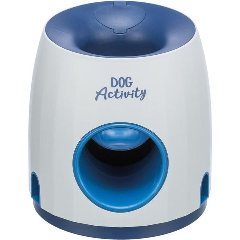 Jeu de stratégie 2-en-1 TRIXIE pour chien en blanc et bleu, distributeur mécanique de friandises ave