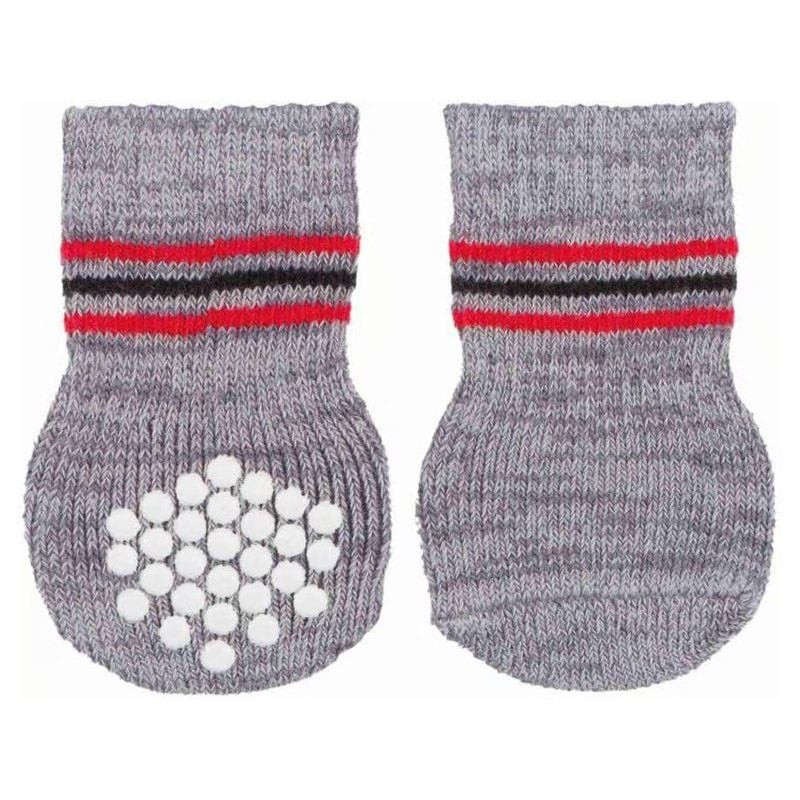 Chaussettes antidérapantes grises pour chien avec picots en caoutchouc sur la semelle pour une adhér