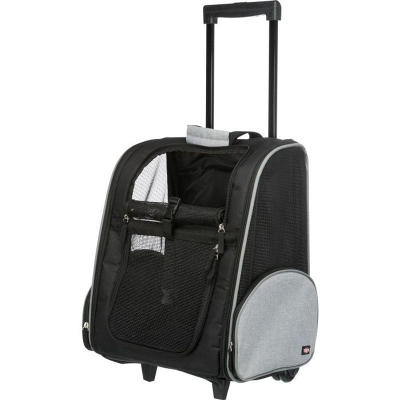 Trolley TRIXIE 2-en-1 pour petits chiens et chats, montré en mode valise avec poignée télescopique e