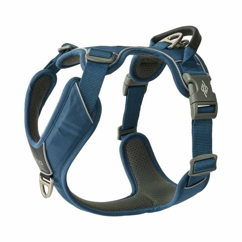 Vue latérale du harnais pour chien Comfort Walk Pro XL bleu océan 1143584 sur fond blanc, mettant en