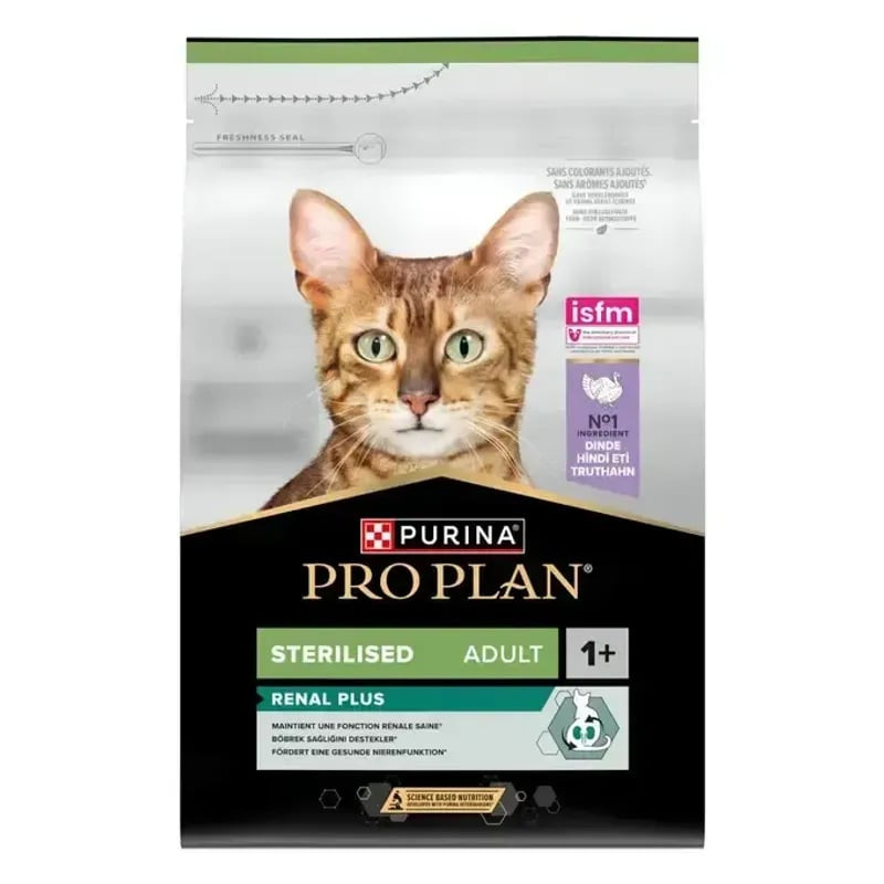 Sac de croquettes pour chat stérilisé à la dinde Purina Pro Plan 10 kg sur fond blanc.