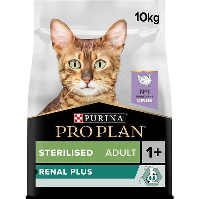 Vue arrière du sac de 10 kg de croquettes Pro Plan pour chat stérilisé à la dinde avec liste des ing