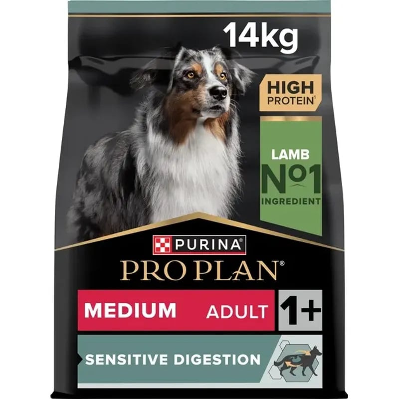Sac de croquettes PRO PLAN Medium Adult Sensitive Digestion à l'agneau et au riz, avec emballage mon