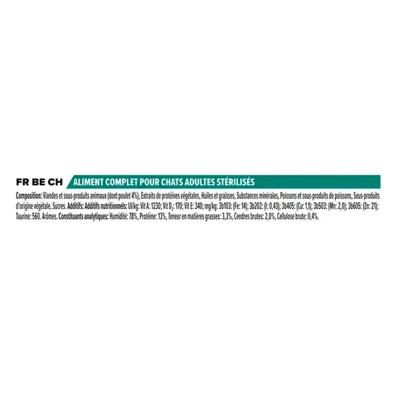Gros plan sur les morceaux de poulet en sauce de Purina Pro Plan 1143370 montrant la texture.