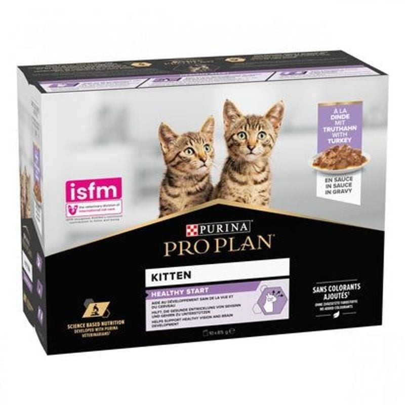Groupe de plusieurs sachets PURINA PRO PLAN Chatons dinde en sauce, idéal pour présentation en multi