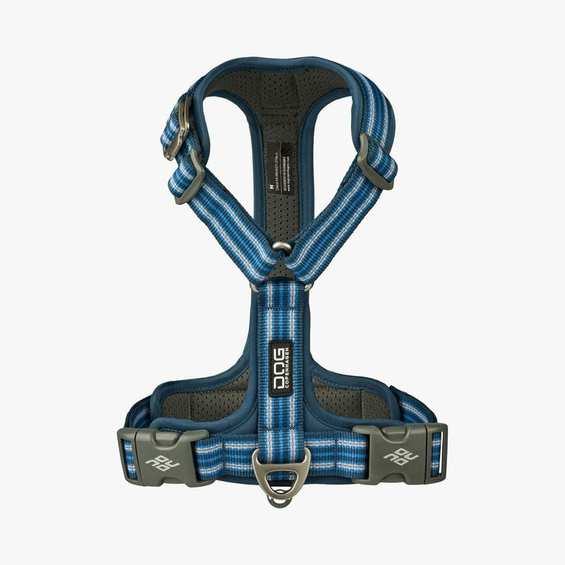 Vue de face du harnais DOG Copenhagen Comfort Walk Air 3.0 bleu océan taille XS sur fond blanc.