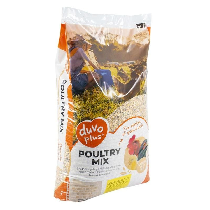 Sac d'aliment pour poules pondeuses DUVO+, code produit 1922367, avec un mélange équilibré de grains