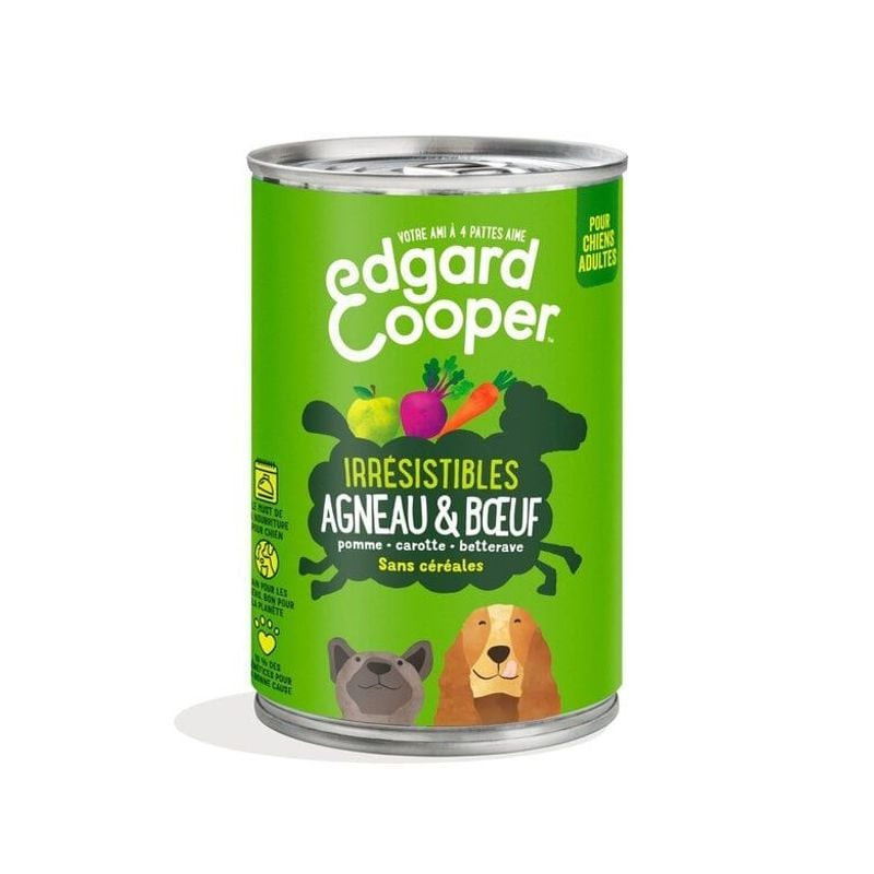 Vue de face de la boîte d'aliments pour chiens sans céréales Edgard & Cooper 1963838 à la recette de