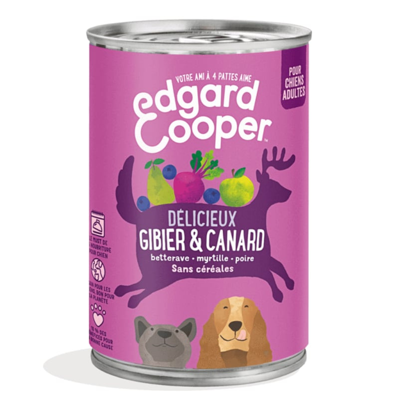 Packshot de côté de Edgard & Cooper 1963836 montrant les ingrédients et les conseils d'alimentation.