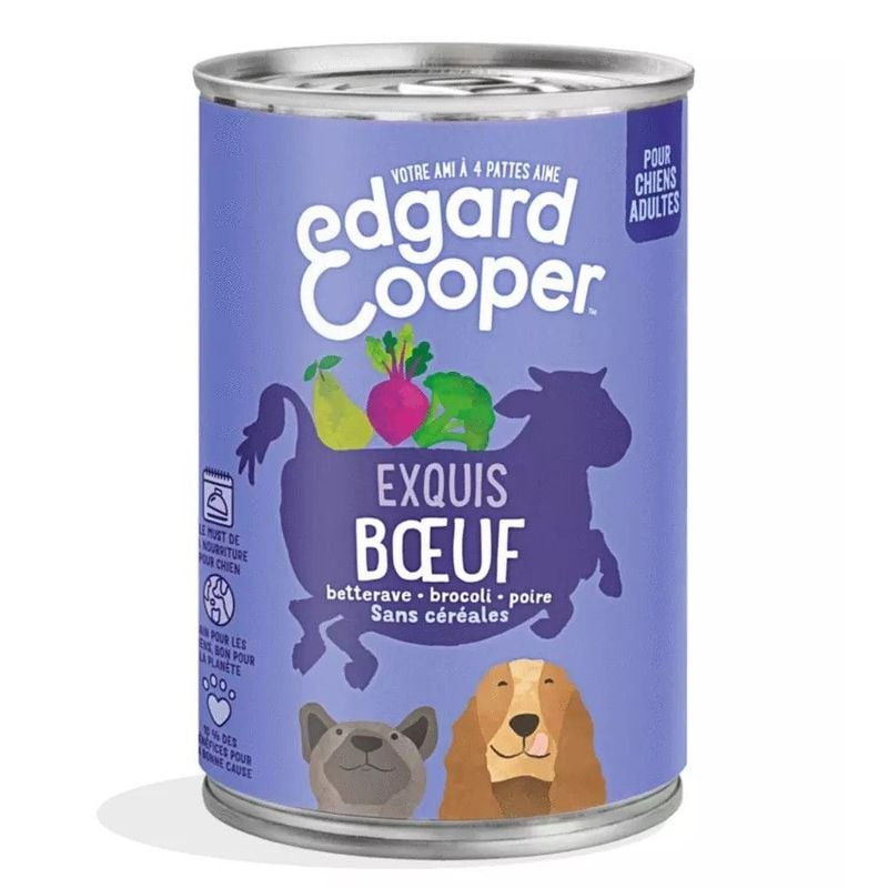 Packshot de la pâtée sans céréales au bœuf pour chien Edgard & Cooper 1963834 en boîte durable de 40
