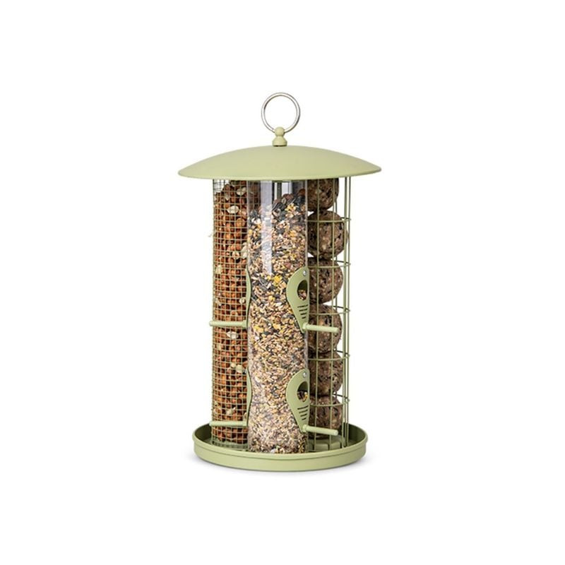 Mangeoire 3-en-1 pour oiseaux Emma Garden métal 35 cm suspendue avec trois compartiments pour graine