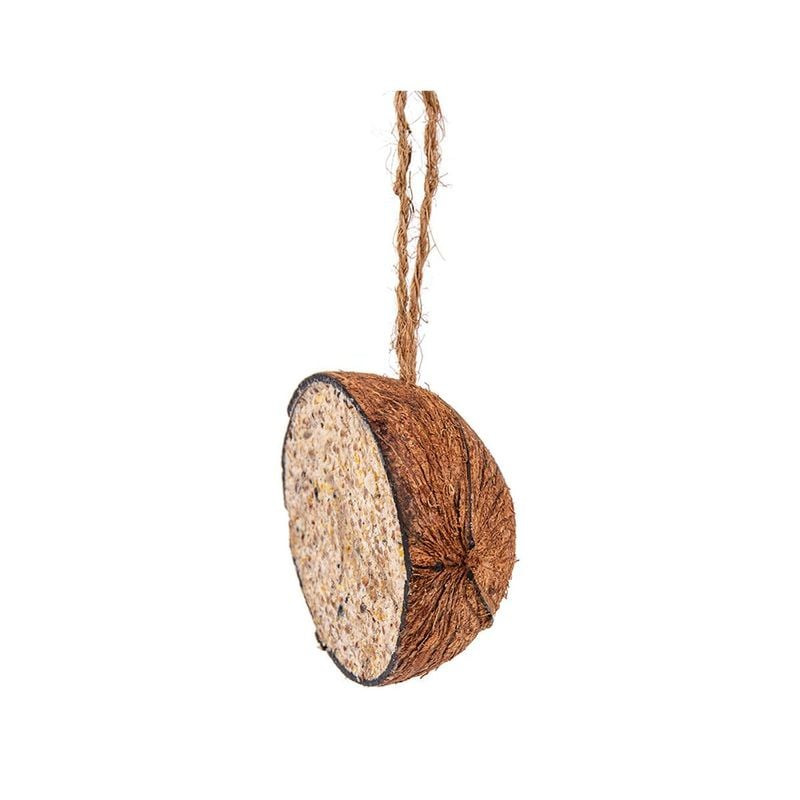 Demi noix de coco classique Emma's Garden pour oiseaux, avec corde de suspension, coque naturelle