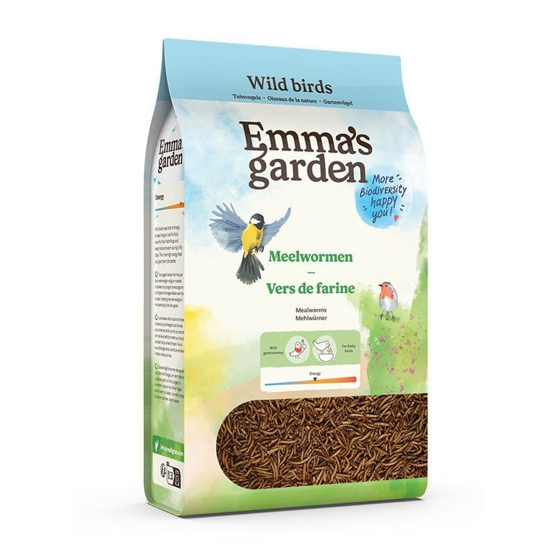 Packshot du sachet de vers de farine séchés Emma 1963880, friandise naturelle riche en protéines.