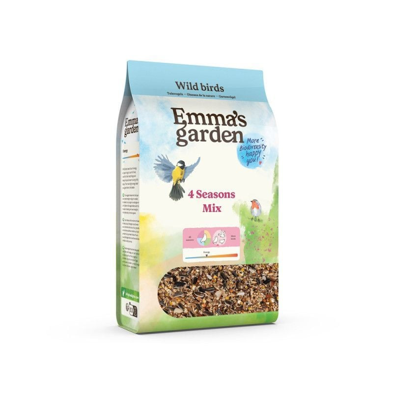Emma's Garden Mélange 4 Saisons 20 kg packshot avec illustration de rouge-gorge et étiquette produit
