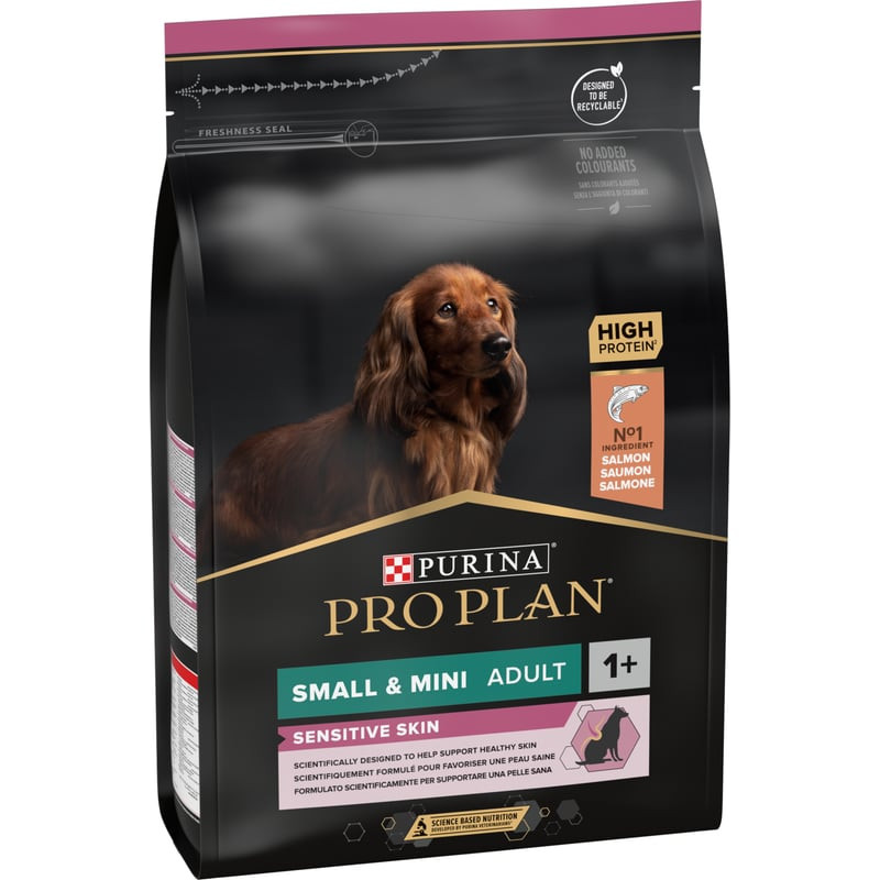 Packshot des croquettes Proplan pour chien mini adulte au saumon, sachet de 3 kg