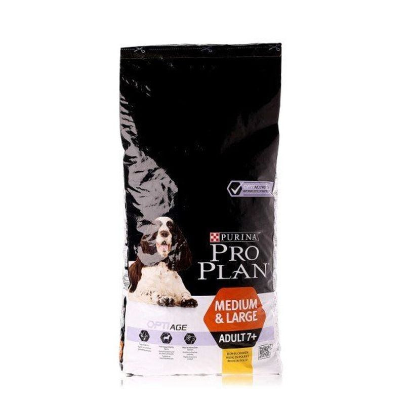 Purina Pro Plan Adult 7+ Grande Race Poulet - dos du sac avec bienfaits