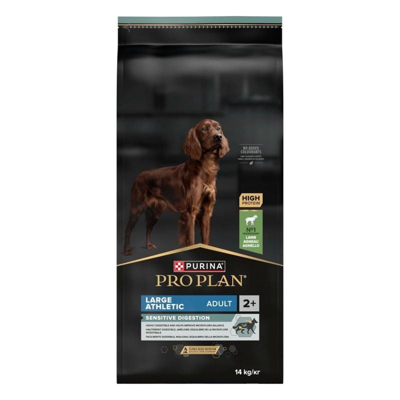 Vue latérale du même sac de croquettes Purina Pro Plan montrant les recommandations d'alimentation e