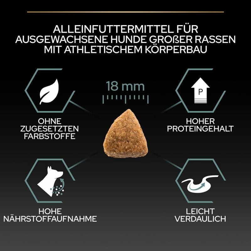 Détail en gros plan des croquettes Purina Pro Plan : petites, rondes, brunes avec une surface textur