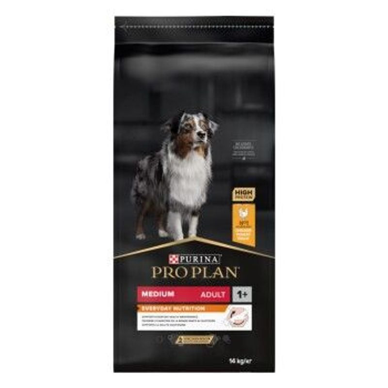 Packshot du sac Proplan croquettes pour chien adulte medium au poulet 14 kg, aliment complet pour ch