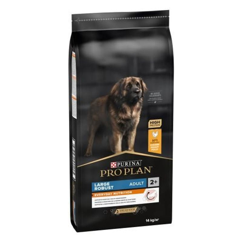 Purina Pro Plan sac de croquettes pour chien adulte grande race, vue de face, formule poulet et rece