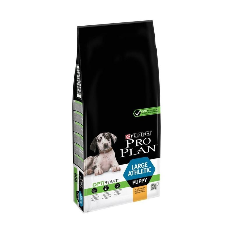 Vue de face du sac de croquettes Purina Pro Plan chiot grande race athlétique poulet Optistart avec 