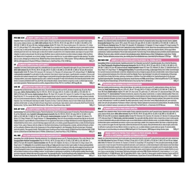 Image détaillée de la pâtée Pro Plan Delicate montrant la liste des ingrédients et l'analyse garanti