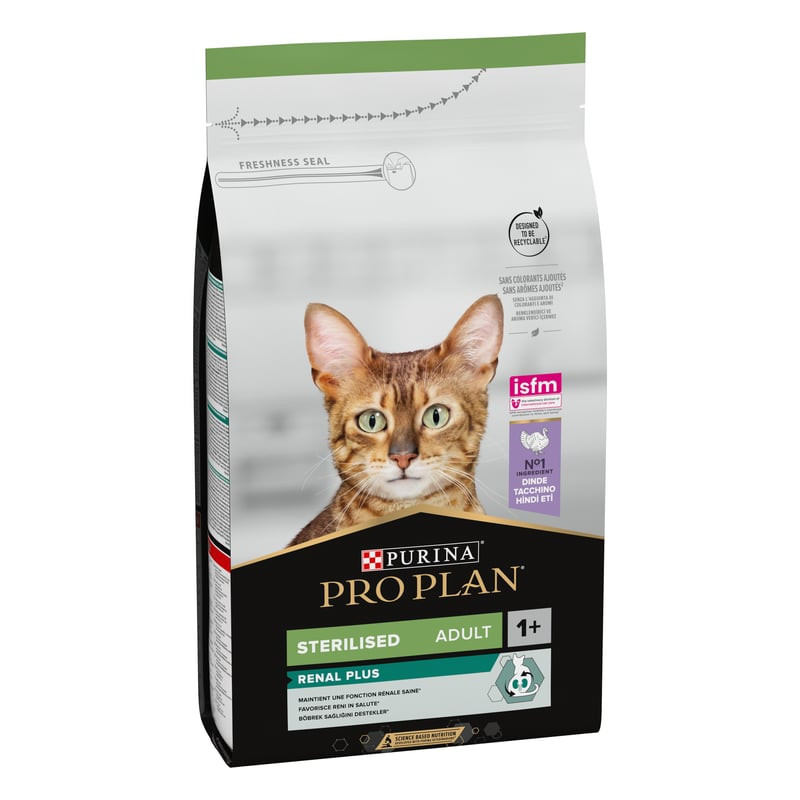 Packshot des croquettes Pro Plan 1967386 pour chats adultes stérilisés, saveur dinde, montrant l'ava
