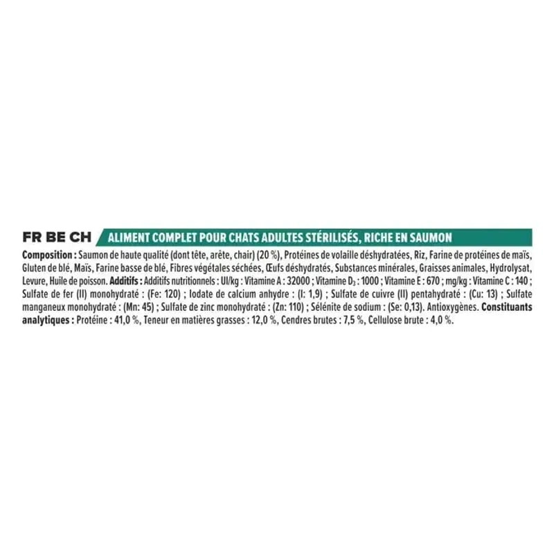 Informations nutritionnelles sur le sac Purina Pro Plan Stérilisé Adult RENAL PLUS au Lapin : protéi