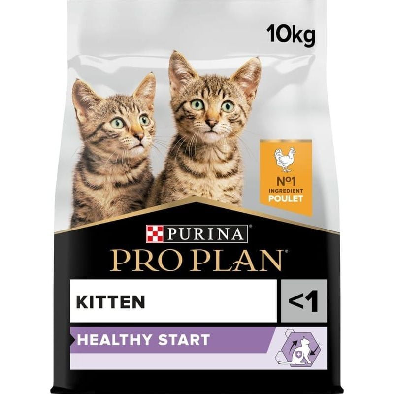 PRO PLAN Kitten Healthy Start Poulet sac de croquettes pour chaton vue de face, avec saveur poulet.