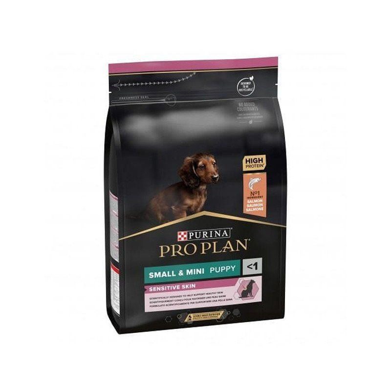 Sac de croquettes Purina Pro Plan Small & Mini Peau Sensible au Saumon pour chiots.