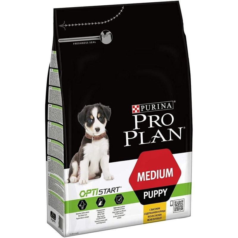 Vue arrière du sac de croquettes Purina Pro Plan Medium Puppy Healthy Start pour chiot avec informat