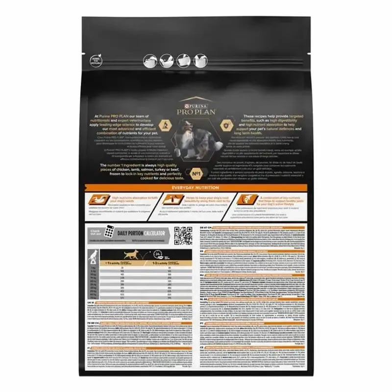 Panneau d'informations nutritionnelles sur le sac de croquettes Purina Pro Plan Medium Adult Poulet,