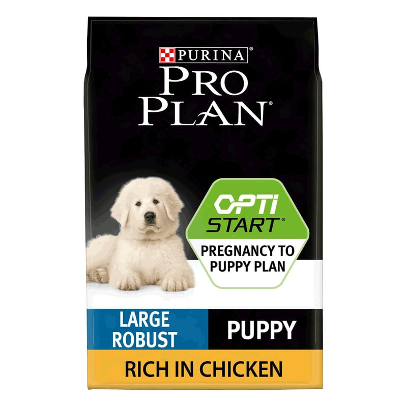Image du sac de croquettes Purina Pro Plan 1967370 pour chiot grande race, avec un chiot Golden Retr