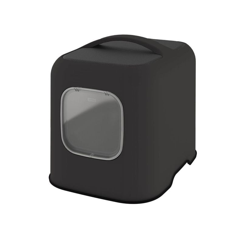 Bac litière chat Rotho My Pet noir avec porte magnétique et filtre à charbon, design moderne