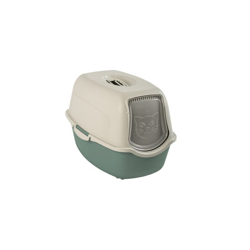 Rotho My Pet Eco Bailey bac à litière pour chat vert et blanc avec porte battante et poignée