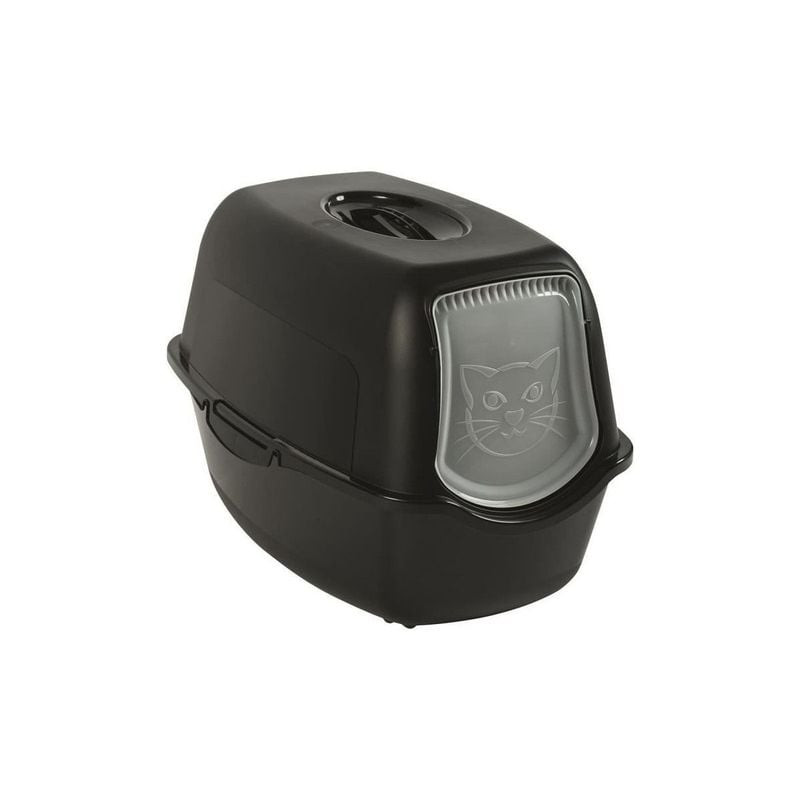 Bac à litière fermé fabriqué en plastique recyclé avec porte battante et filtre à charbon.