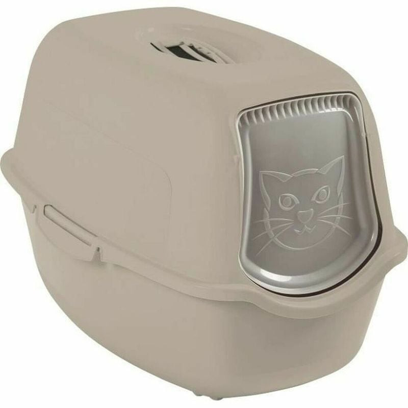 Rotho My Pet Bailey Eco bac à litière fermé beige avec filtre à charbon et porte battante.