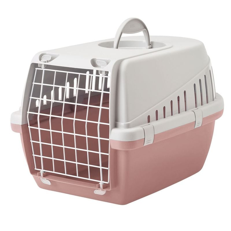 Cage de transport Savic Trotter 1 rose ash avec dessus gris clair, porte avant métallique et poignée