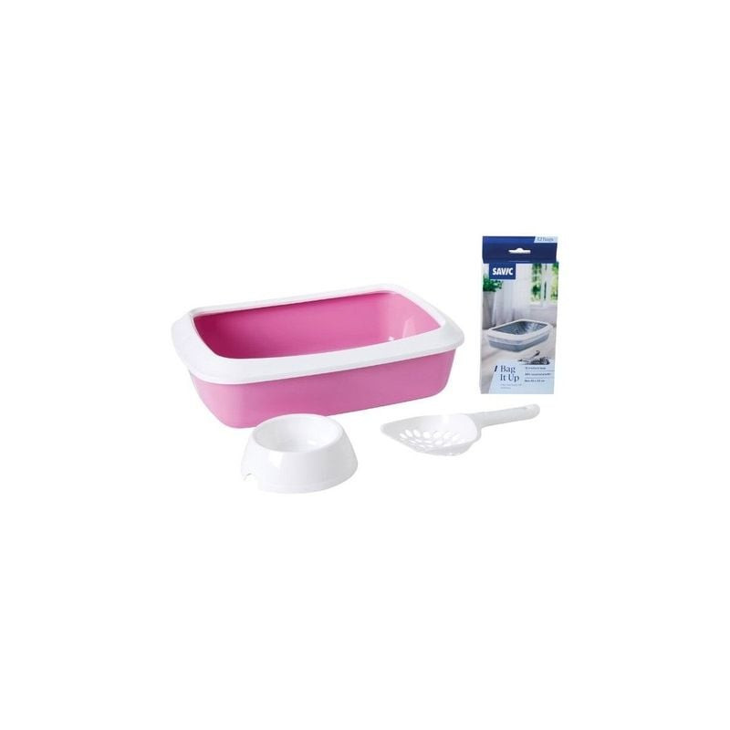 Kit de démarrage Savic Iriz babyroze en emballage montrant tous les composants bien agencés.