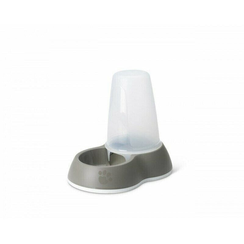 Distributeur de nourriture pour animaux SAVIC Loop 3L gris à gravité sur fond blanc, vue de dessus.