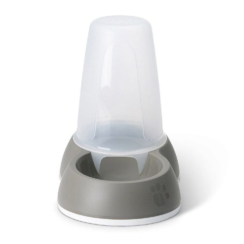 Vue latérale du distributeur automatique SAVIC Loop pour chat et chien montrant le réservoir transpa